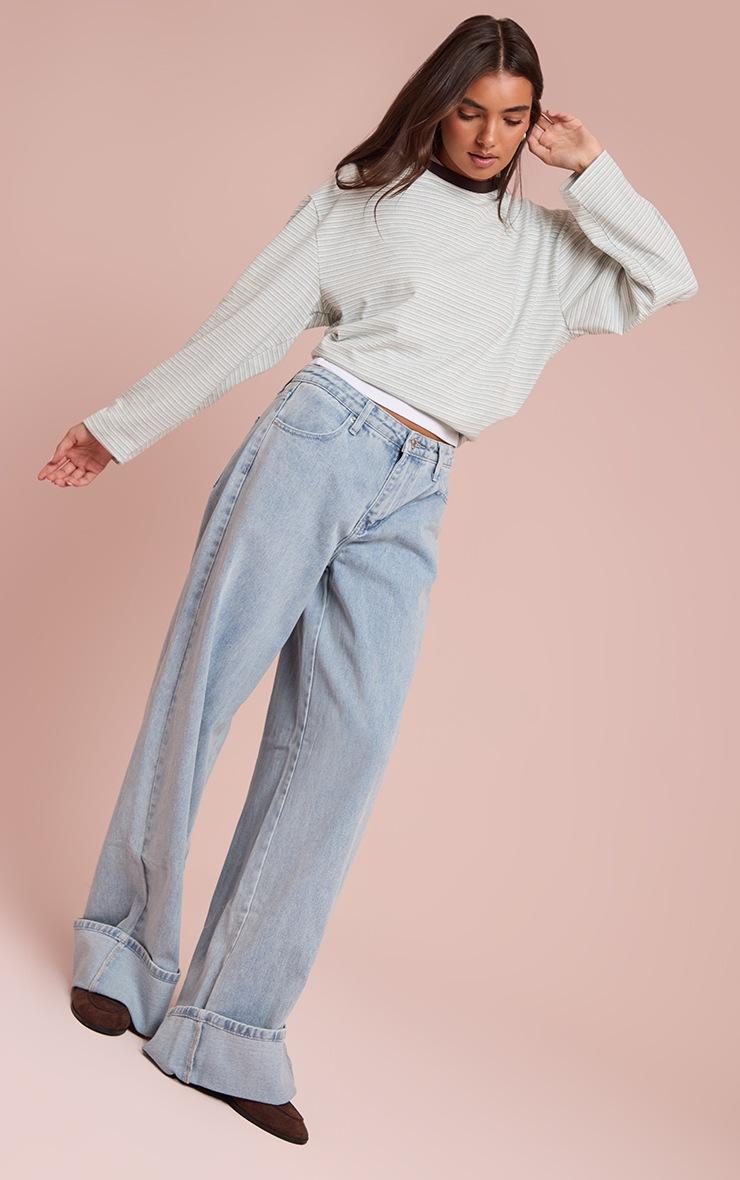 Pretty Little Thing Light Blue Turn Up Hem Wide Leg Jean