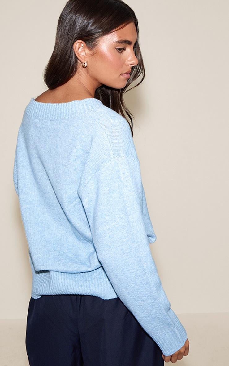 Pretty Little Thing Light Blue V Neck Knitted Sweater