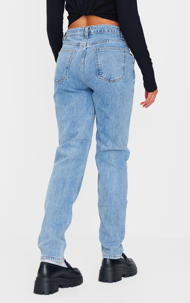 Pretty Little Thing Light Blue Wash Asymmetric Waistband Long Straight Leg Jeans