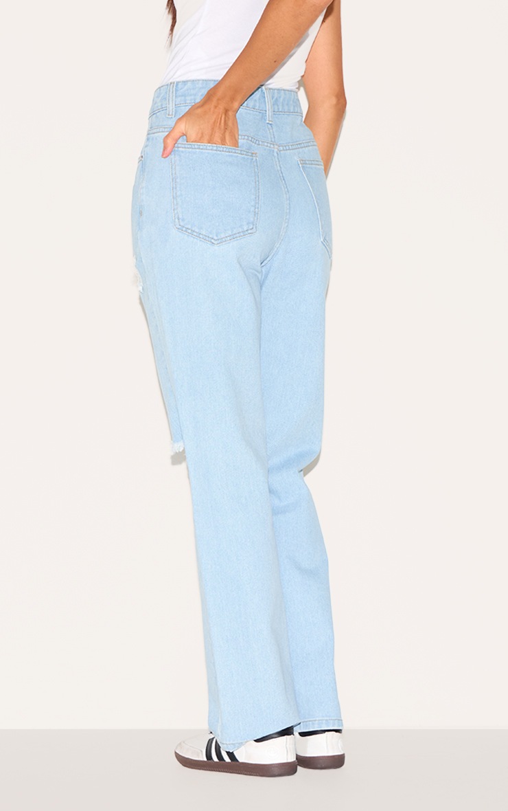 Pretty Little Thing Light Blue Wash Distressed High Rise Straight Leg Jeans