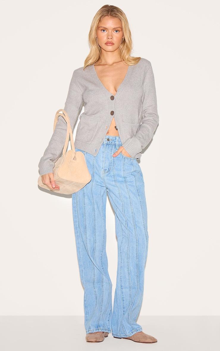 Pretty Little Thing Light Blue Wash Panelled Seam Detail Straight Leg Jeans