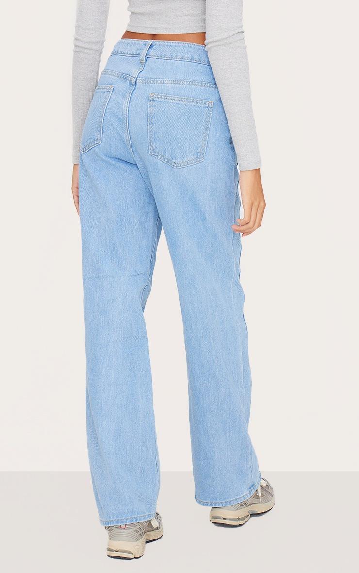Pretty Little Thing Light Blue Wash Seam Detail Straight Leg Jean