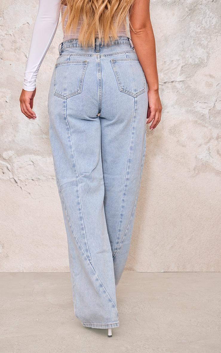 Pretty Little Thing Light Blue Washed Front Seam Detail Wide Leg Jeans