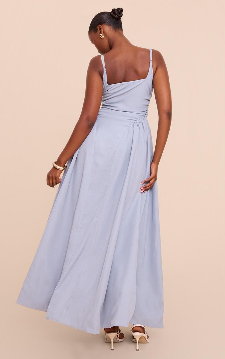 Pretty Little Thing Light Blue Woven Ruched Strappy Maxi Dress