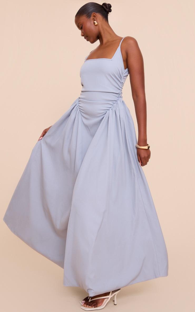 Pretty Little Thing Light Blue Woven Ruched Strappy Maxi Dress