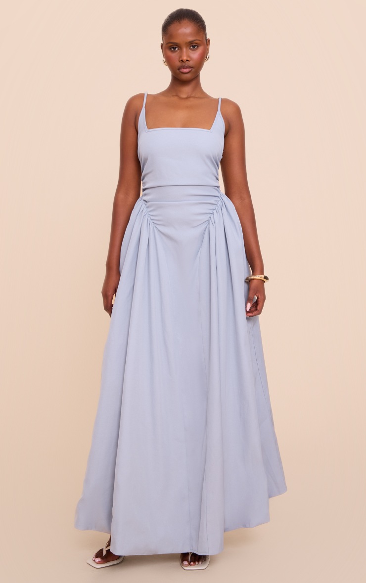 Pretty Little Thing Light Blue Woven Ruched Strappy Maxi Dress