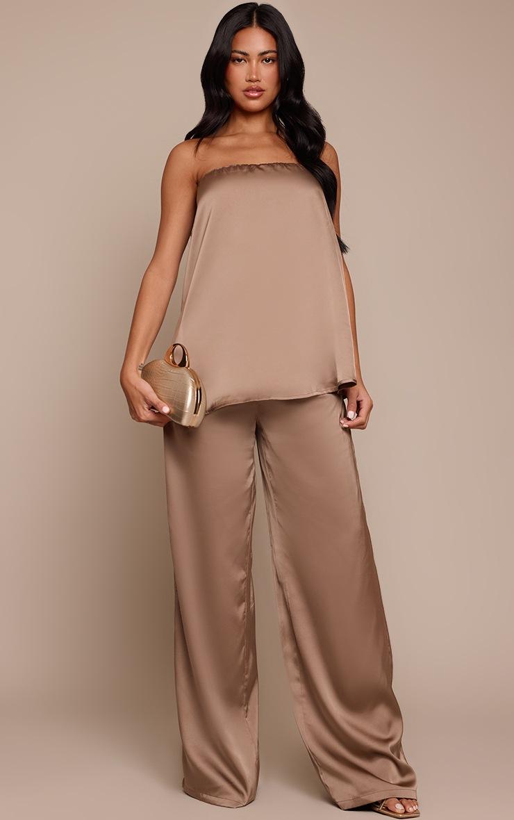Pretty Little Thing Light Brown Satin Floaty Bandeau Long Top