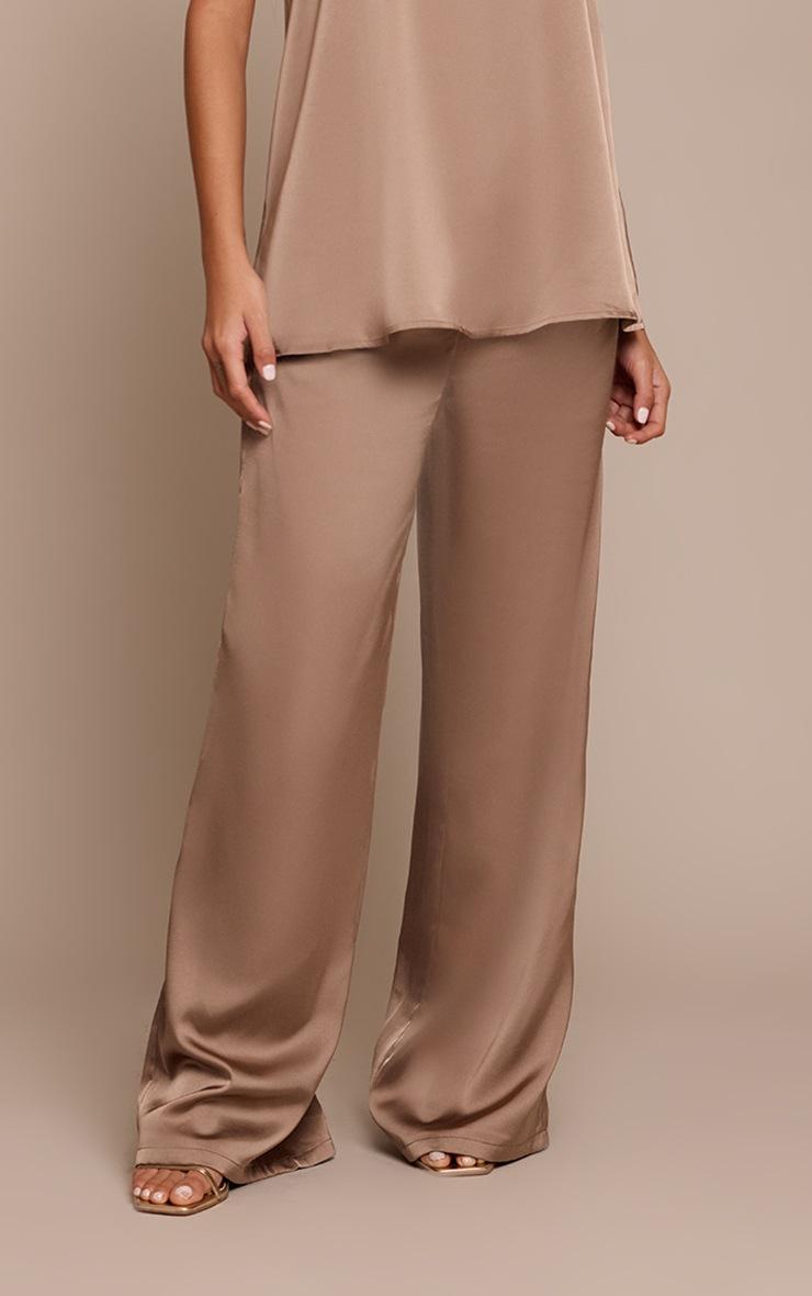 Pretty Little Thing Light Brown Satin Wide Leg Pants