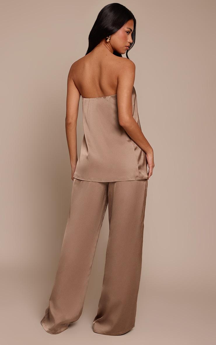 Pretty Little Thing Light Brown Satin Wide Leg Pants