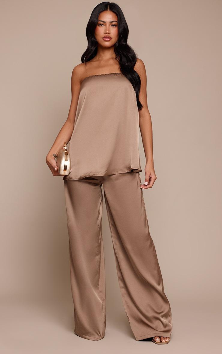 Pretty Little Thing Light Brown Satin Wide Leg Pants