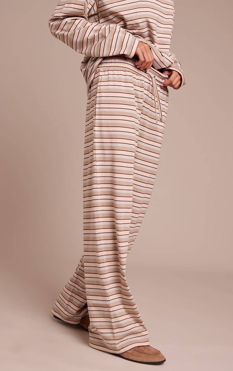 Pretty Little Thing Light Brown Striped Wide Leg Drawstring Pants
