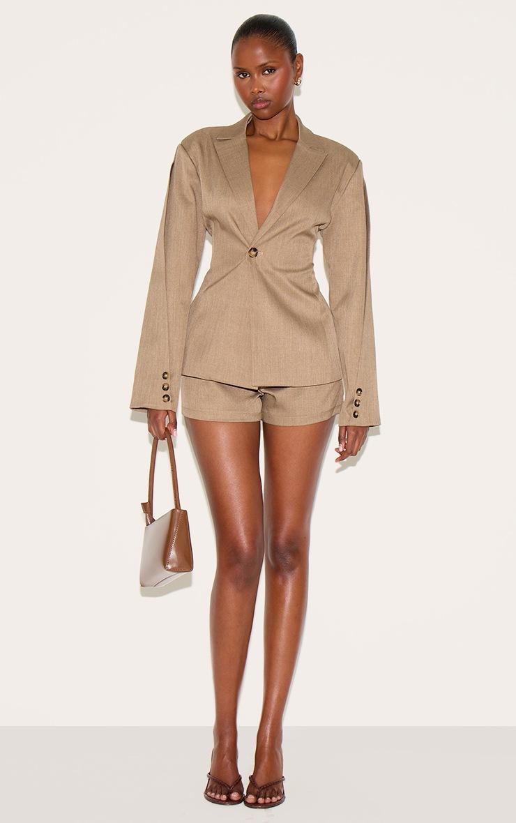 Pretty Little Thing Light Brown Tailored Woven Cinch Waist Blazer