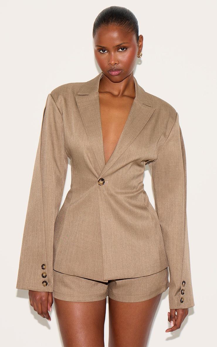 Pretty Little Thing Light Brown Tailored Woven Cinch Waist Blazer