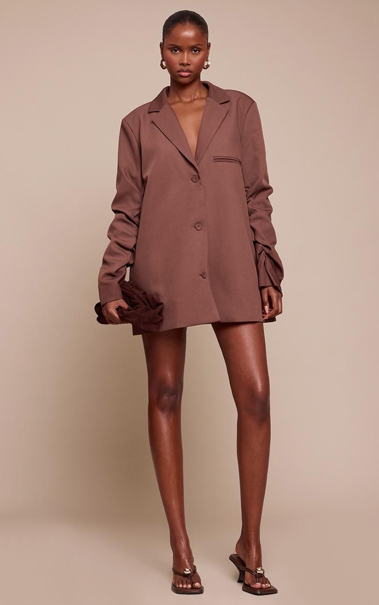 Pretty Little Thing Light Brown Tailored Woven Ruched Sleeve Blazer Dress