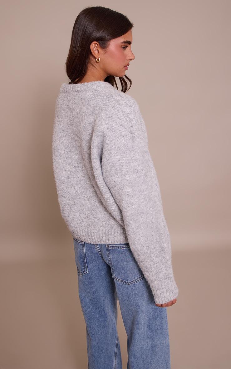 Pretty Little Thing Light Grey Brushed Oversized Detail Round Neck Cardigan