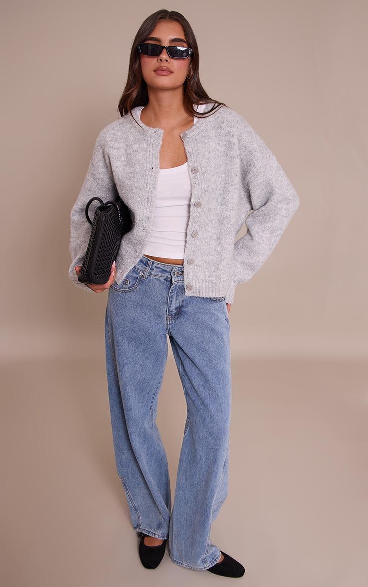 Pretty Little Thing Light Grey Brushed Oversized Detail Round Neck Cardigan
