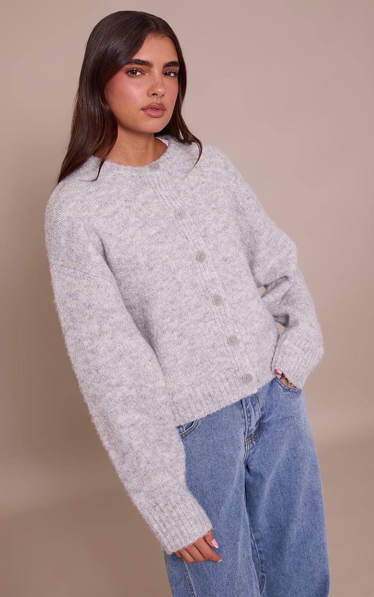 Pretty Little Thing Light Grey Brushed Oversized Detail Round Neck Cardigan