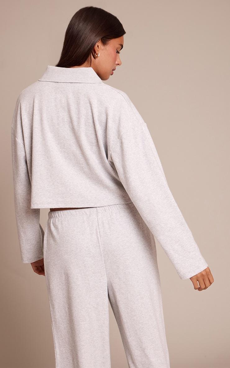 Pretty Little Thing Light Grey Brushed Rib Button Shirt