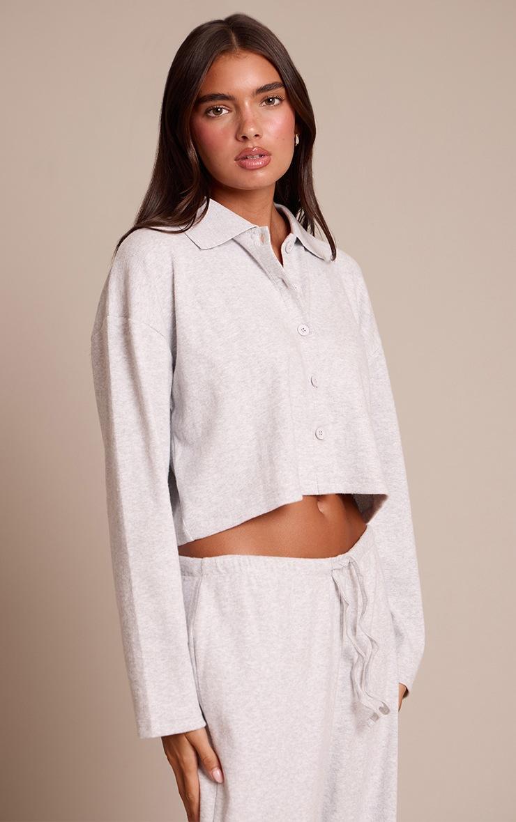 Pretty Little Thing Light Grey Brushed Rib Button Shirt