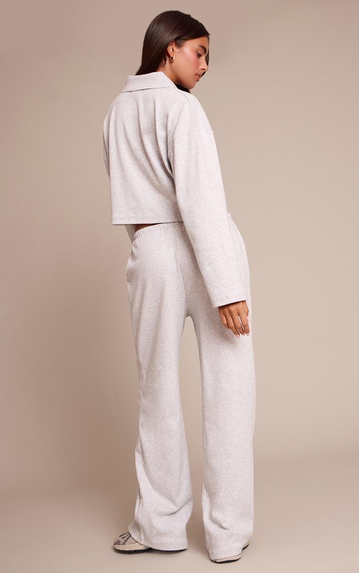 Pretty Little Thing Light Grey Brushed Rib Wide Leg Drawstring Pants