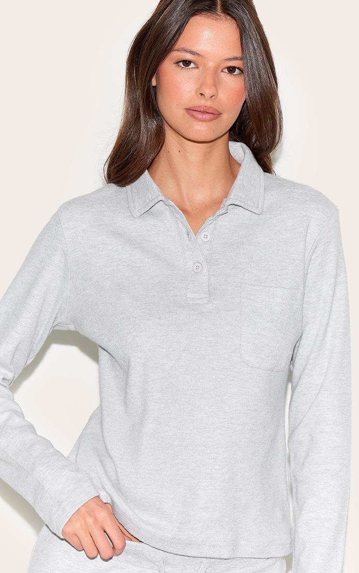 Pretty Little Thing Light Grey Long Sleeved Super Soft V Neck Button Up Top