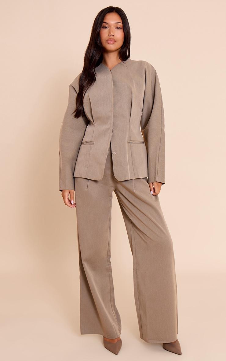 Pretty Little Thing Light Grey Premium Woven Tailored Collarless Blazer