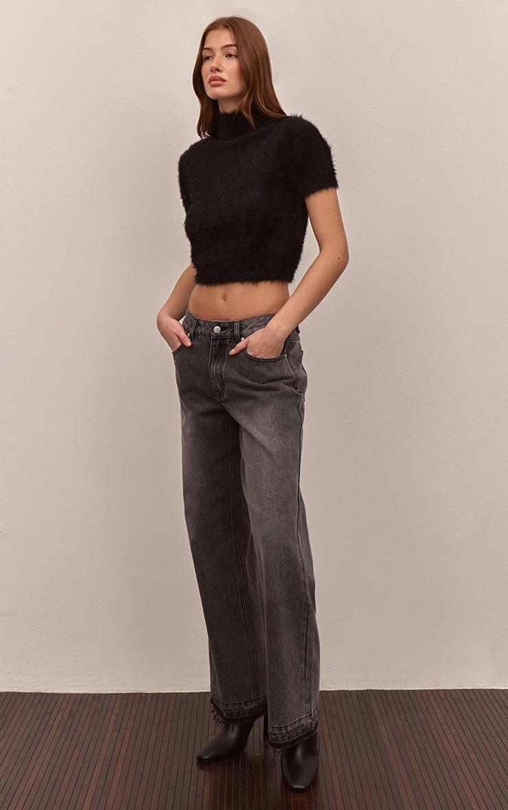 Pretty Little Thing Light Grey Released Hem Straight Leg Jeans