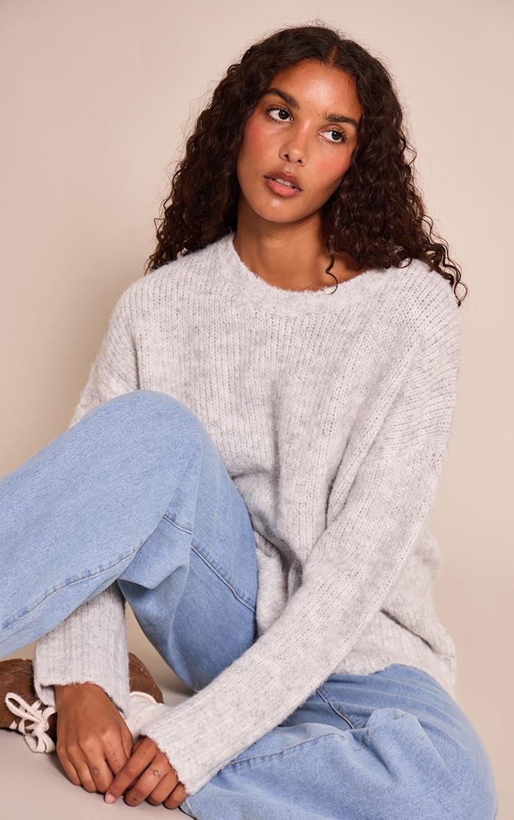 Pretty Little Thing Light Grey Rib Detail Oversized Sweater