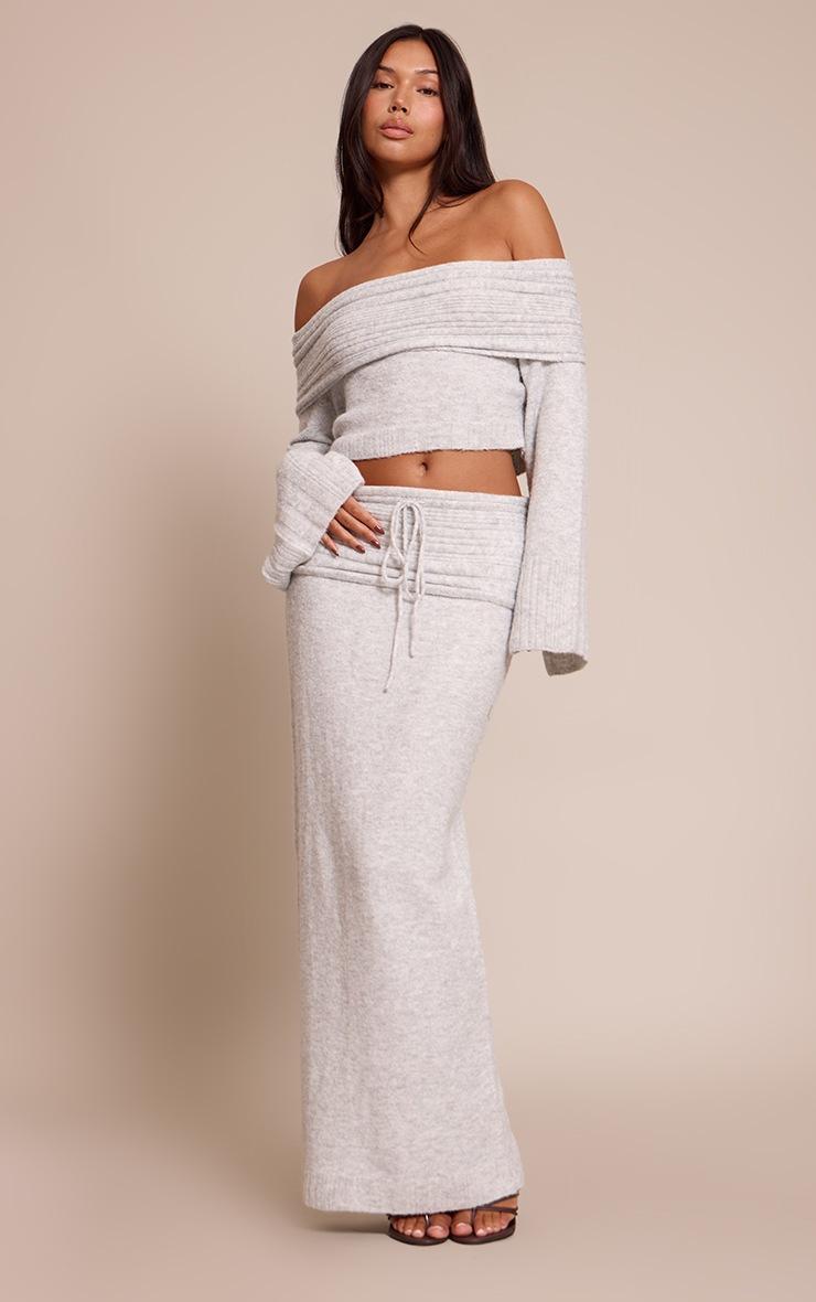 Pretty Little Thing Light Grey Rib Soft Knit Fold over Maxi skirt