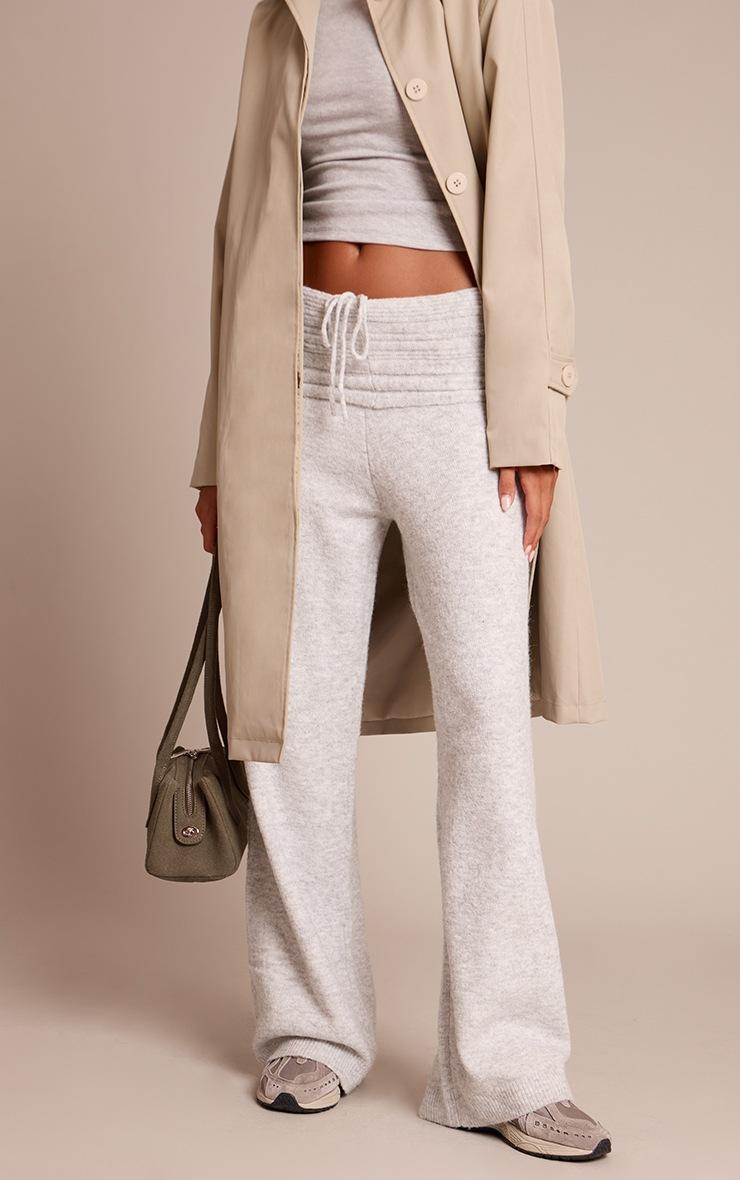 Pretty Little Thing Light Grey Rib Soft Knit Fold Over Pant