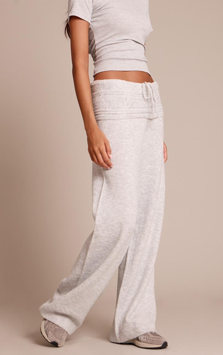 Pretty Little Thing Light Grey Rib Soft Knit Fold Over Pant