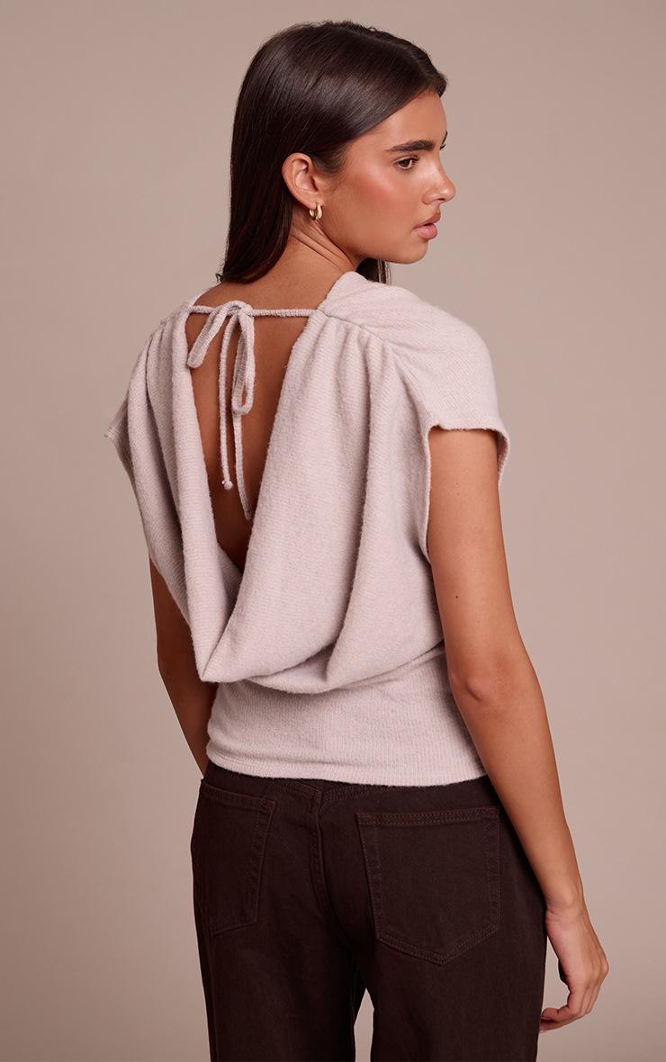 Pretty Little Thing Light Mushroom Wool Look Slouchy Tie Back Top