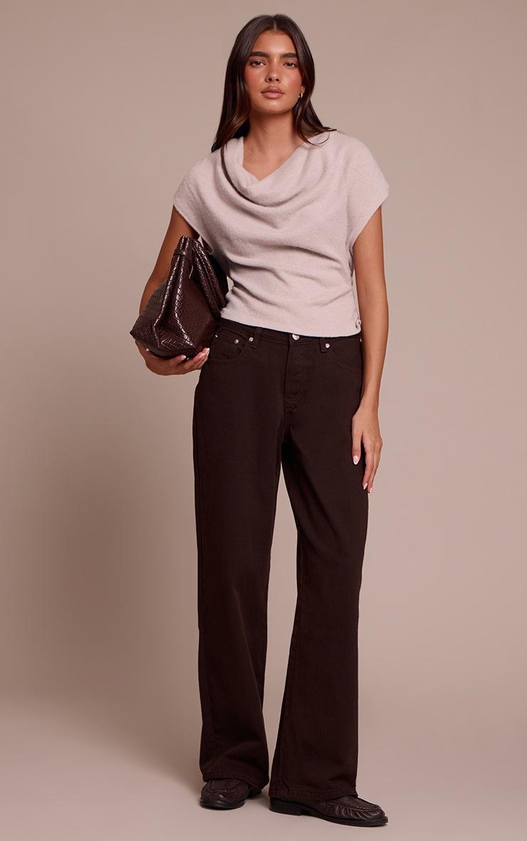 Pretty Little Thing Light Mushroom Wool Look Slouchy Tie Back Top