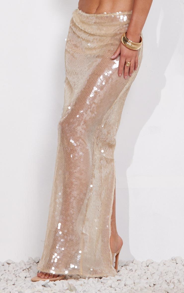 Pretty Little Thing Light Nude Sheer Sequin High Waist Maxi Skirt