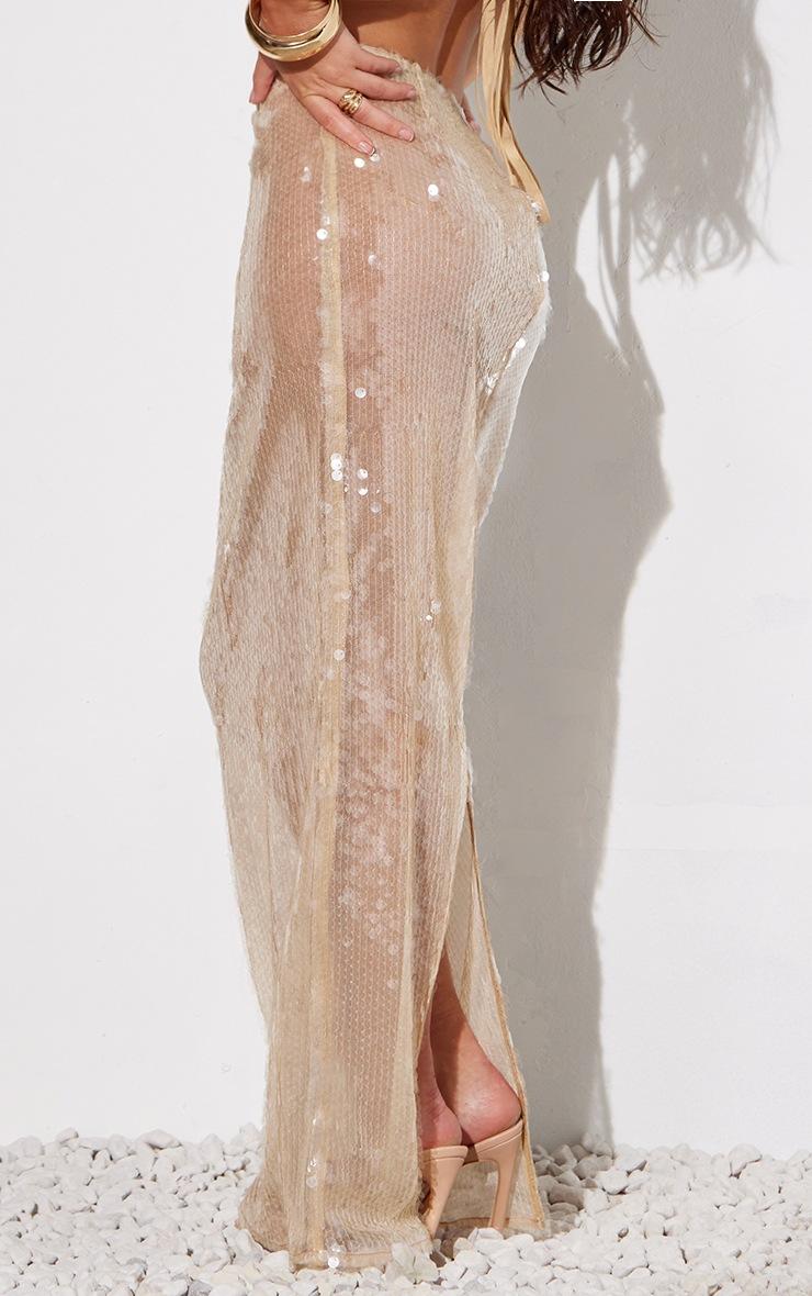 Pretty Little Thing Light Nude Sheer Sequin High Waist Maxi Skirt
