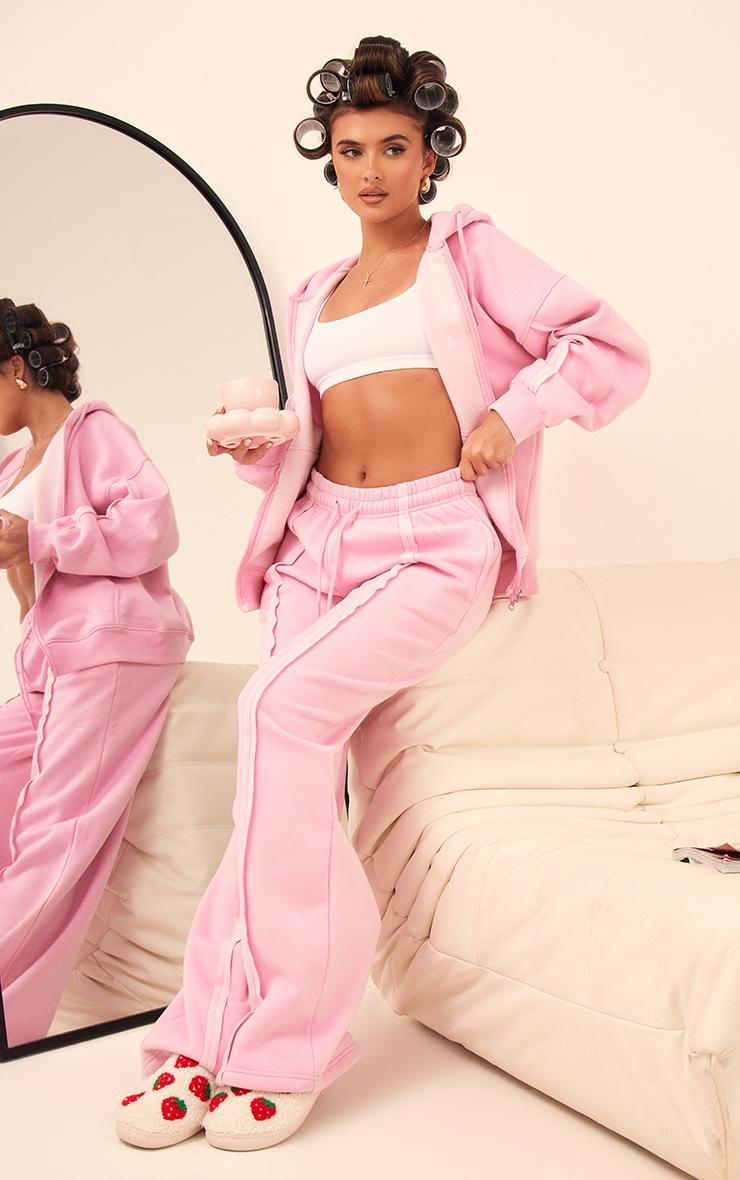 Pretty Little Thing Light Pink Oversized Wide Leg Seam Detail Sweatpants