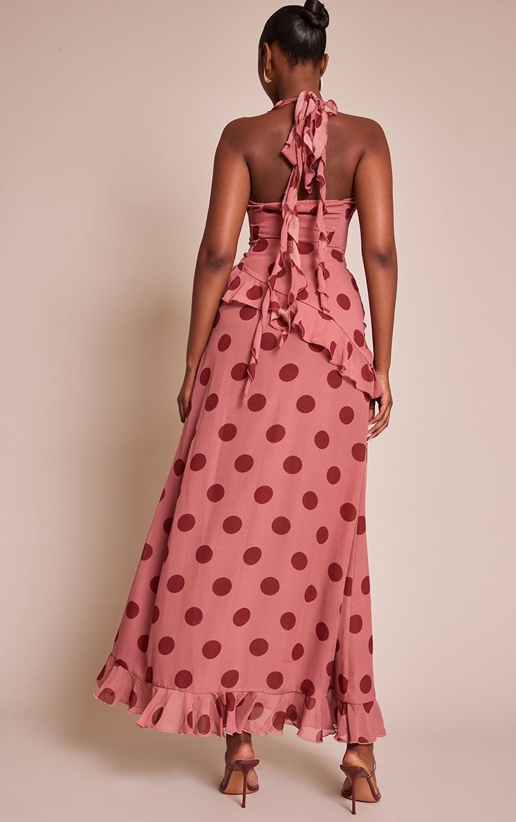 Pretty Little Thing Light Pink Polka Dot Chiffon Ruched Drop Waist Maxi Skirt