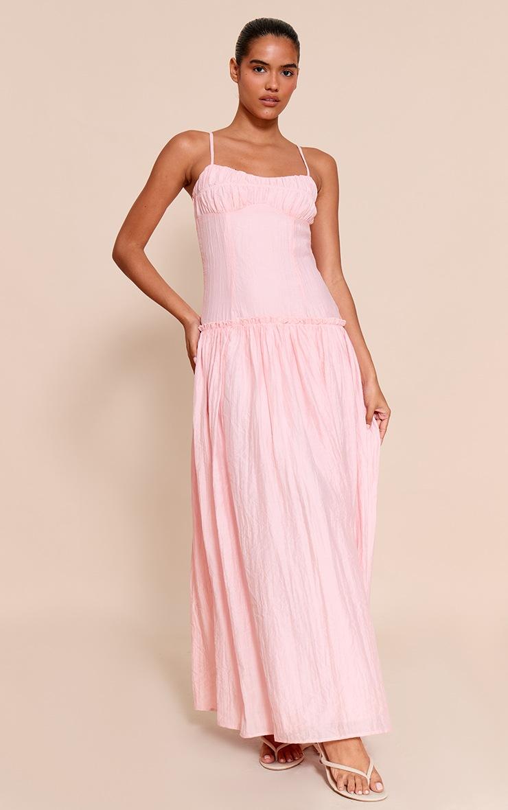 Pretty Little Thing Light Pink Ruched Bust Drop Waist Maxi Dress