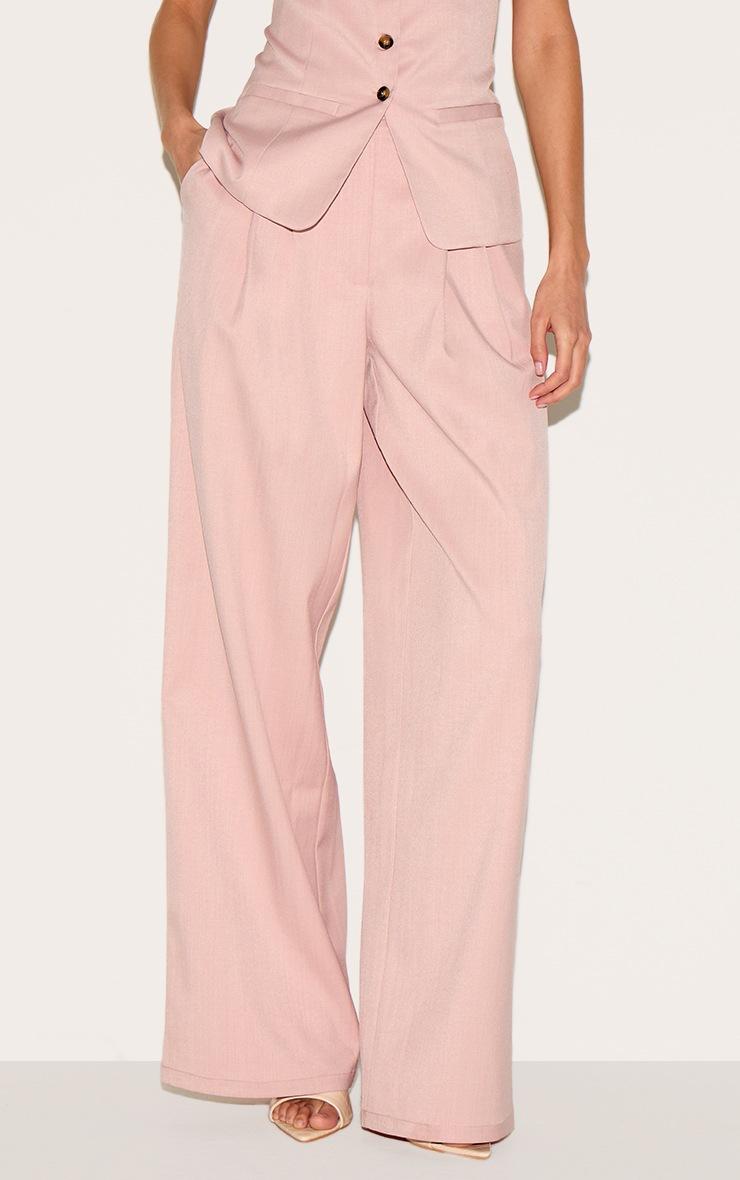 Pretty Little Thing Light Pink Tailored Woven Pleated Wide Leg Pants