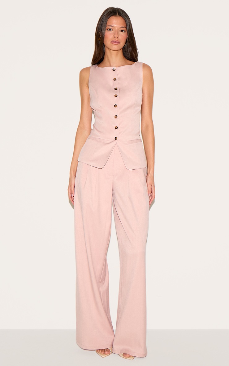 Pretty Little Thing Light Pink Tailored Woven Pleated Wide Leg Pants
