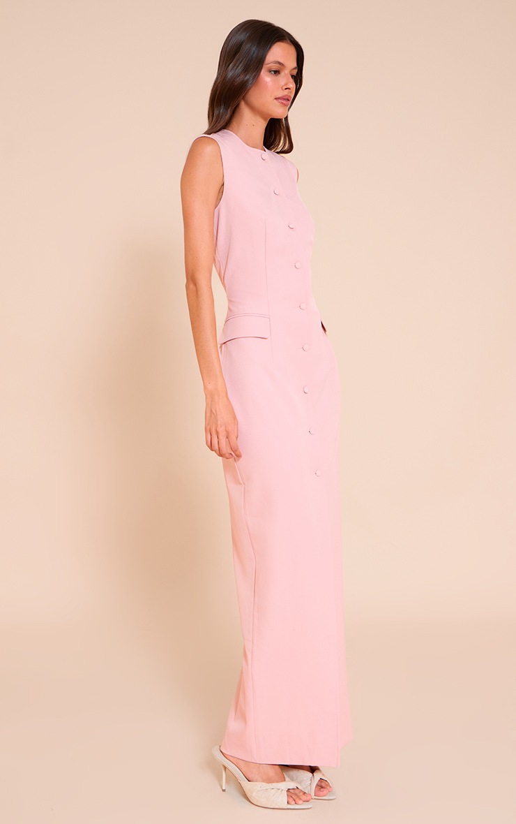 Pretty Little Thing Light Pink Woven Button Maxi Dress
