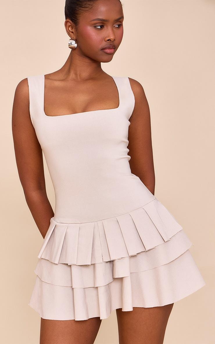 Pretty Little Thing Light Taupe Stretch Woven Pleated Skort Romper