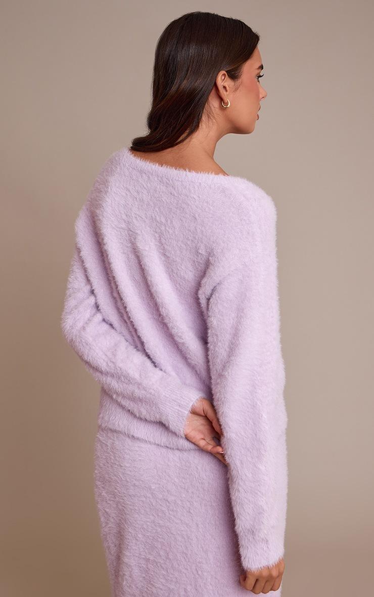 Pretty Little Thing Lilac Fluffy V Neck Knitted Oversized Sweater