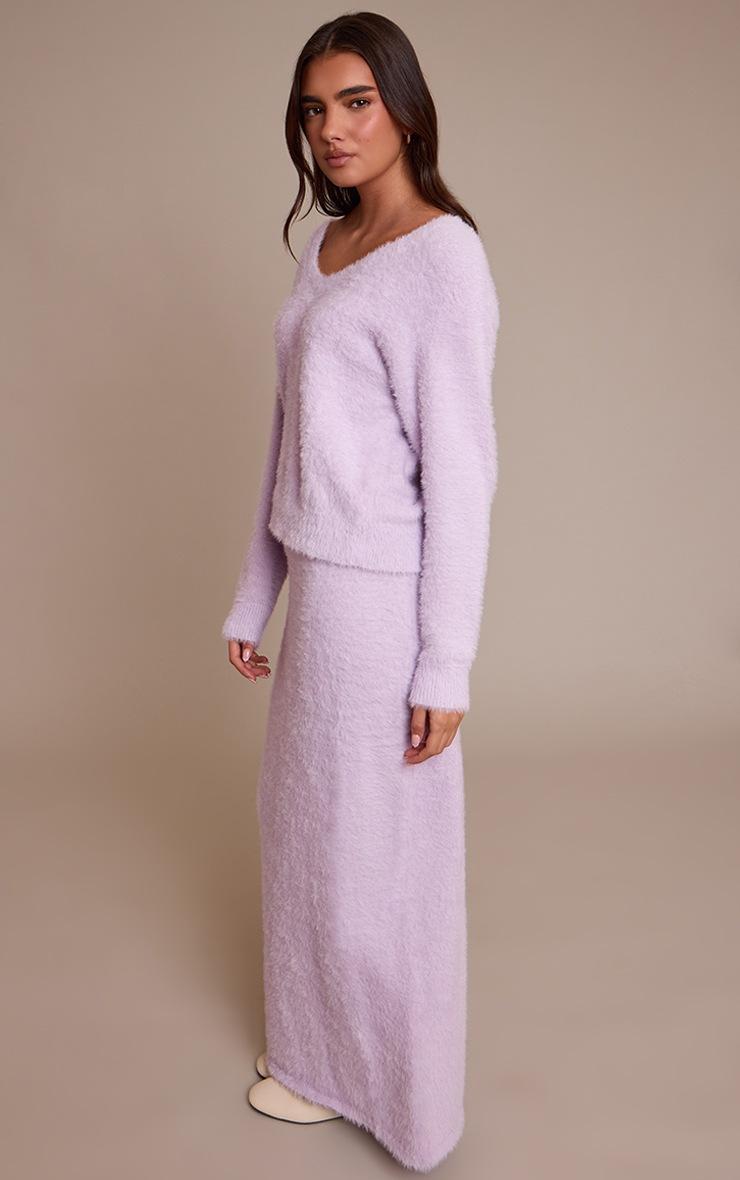 Pretty Little Thing Lilac Fluffy V Neck Knitted Oversized Sweater