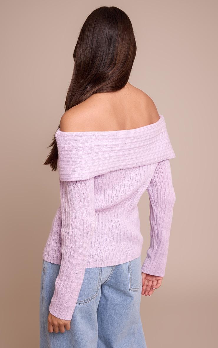 Pretty Little Thing Lilac Off The Shoulder Knit Long Sleeve Top