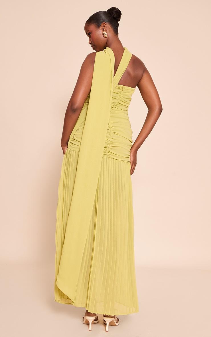 Pretty Little Thing Lime Chiffon Scarf Detail Bandeau Ruched Maxi Dress