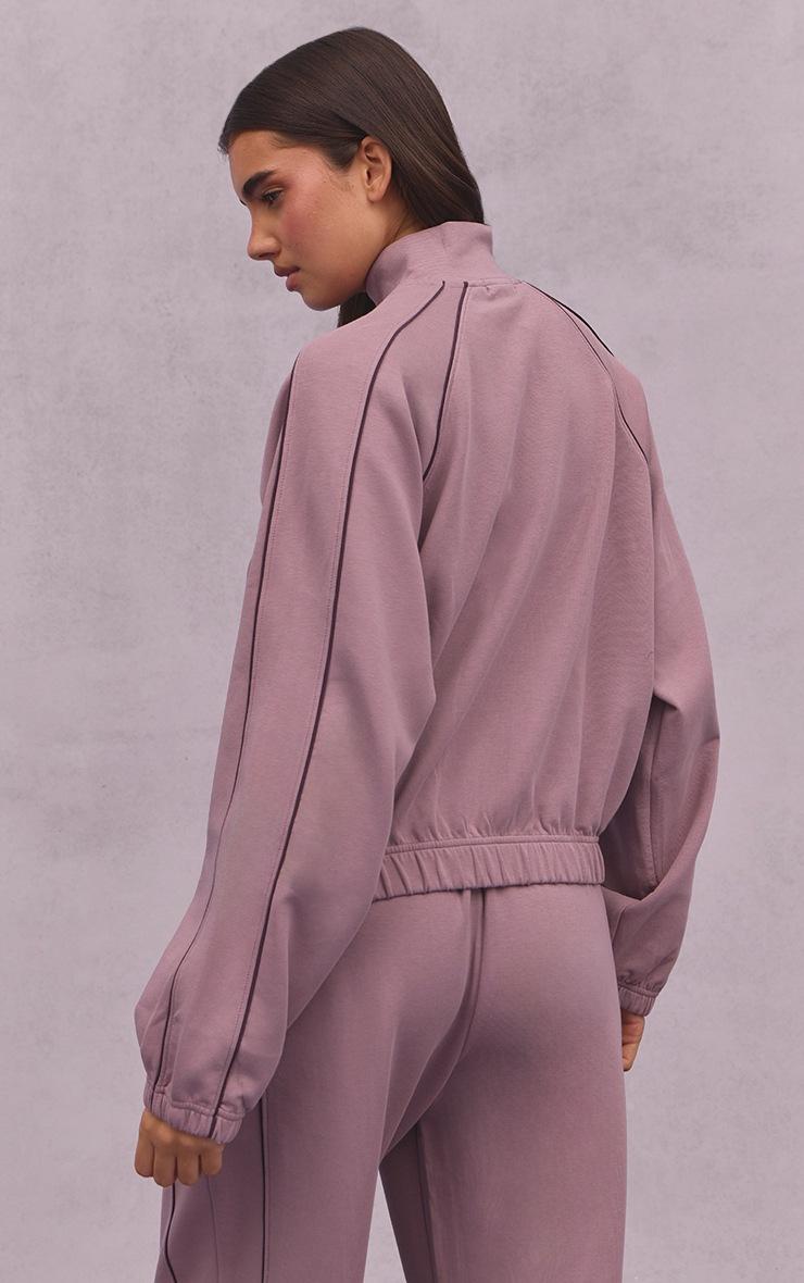 Pretty Little Thing Mauve Interlock Contrast Piping Bomber Sweatshirt