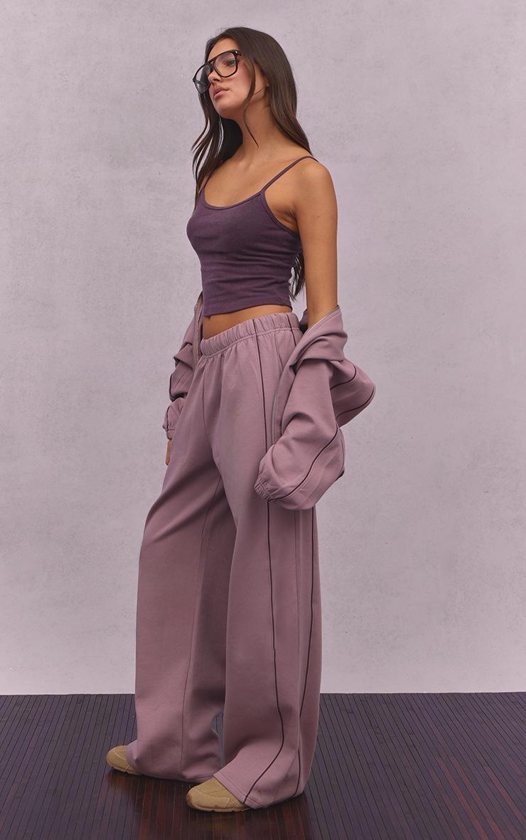 Pretty Little Thing Mauve Interlock Contrast Piping Wide Leg Sweatpants