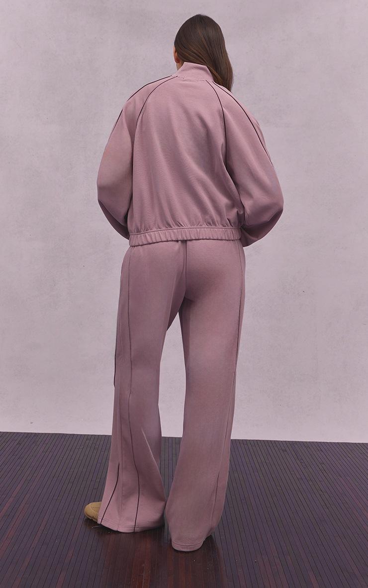 Pretty Little Thing Mauve Interlock Contrast Piping Wide Leg Sweatpants