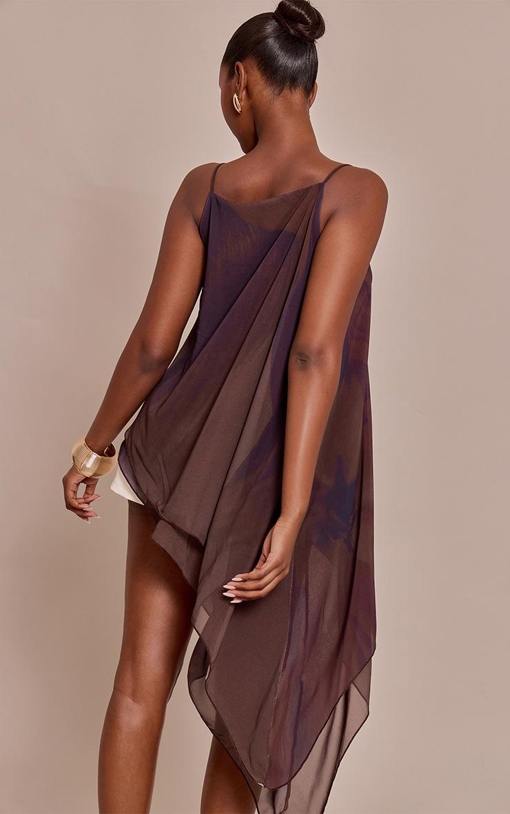 Pretty Little Thing Mauve Printed Chiffon Strappy Asymmetric Longline Top
